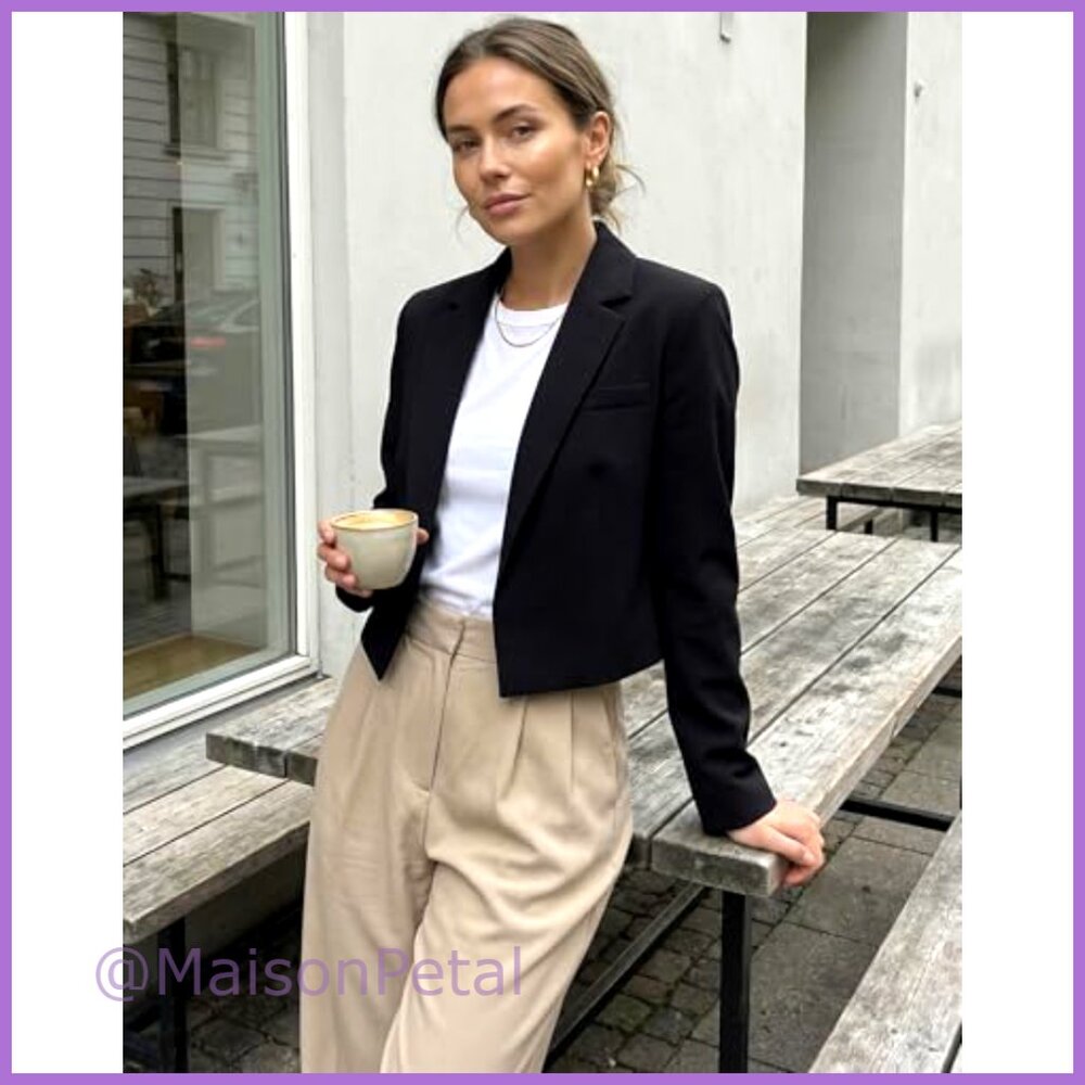 Polyester Blend Cropped Blazer Jacket Open Front … - image 4